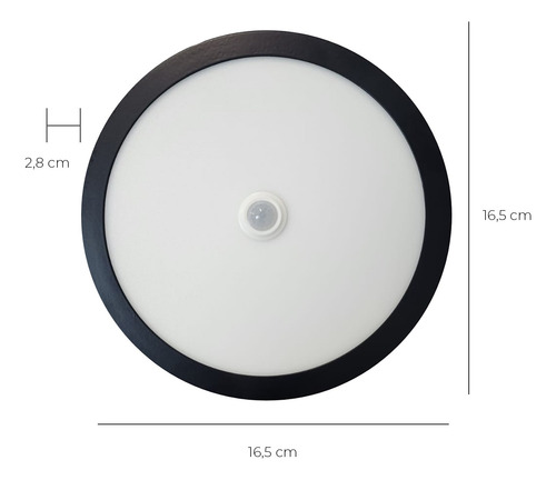 Panel Redondo Led Eco Sobrepuesto Negro Con Sensor 12w