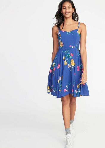 Old Navy Vestido De Tirantes Azul Con Flores Original