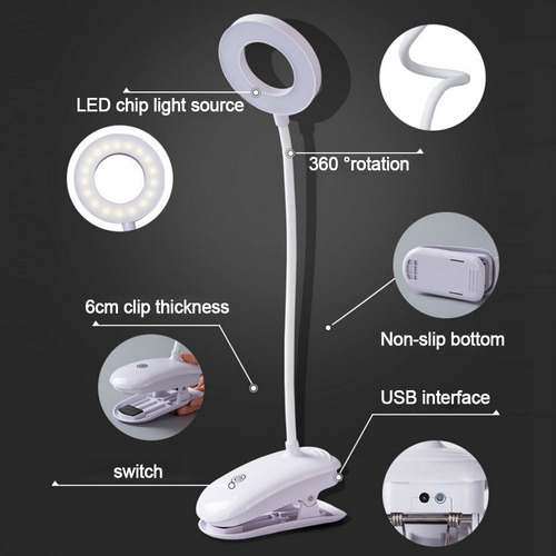 Lampara De Mesa Plegable 8w 3800k - 4200k Usb Tipo Anillo
