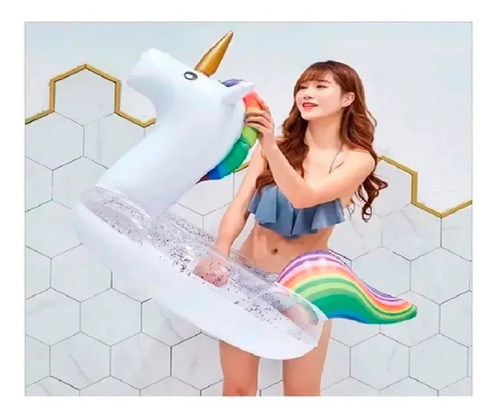 Salvavidas Unicornio Glitter 90cm Flotador Kawaii Floaties