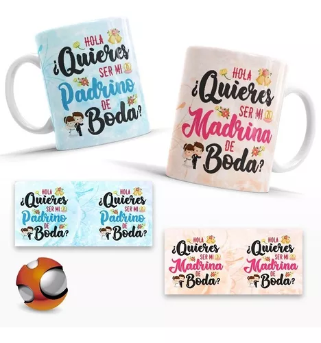 Tazas Dúo Quieres Ser Mi Madrina / Padrino Bautizo Boda Full