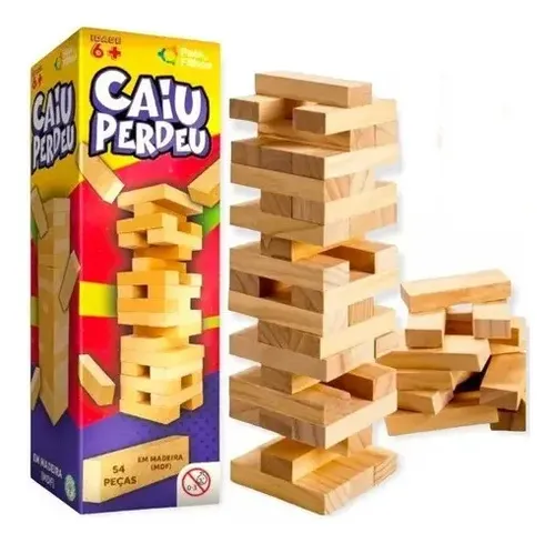 Jogo Caiu Perdeu Torre Equilíbrio Madeira 54 Peças Pais & Filhos
