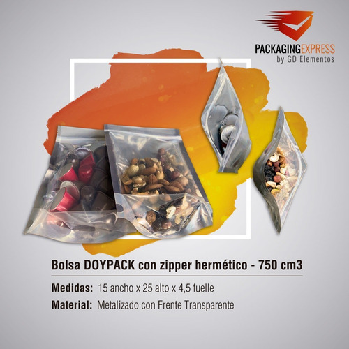 Imagen 2 de 10 de Bolsas Doypack 15x25 Metalizada Cierre Hermético Zipper X 25