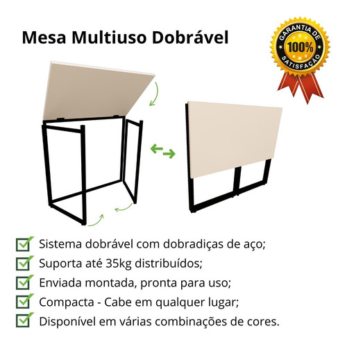 Mesa Escrivaninha Estudo Dobrável Compacta Cs 80cmx45cm Off White