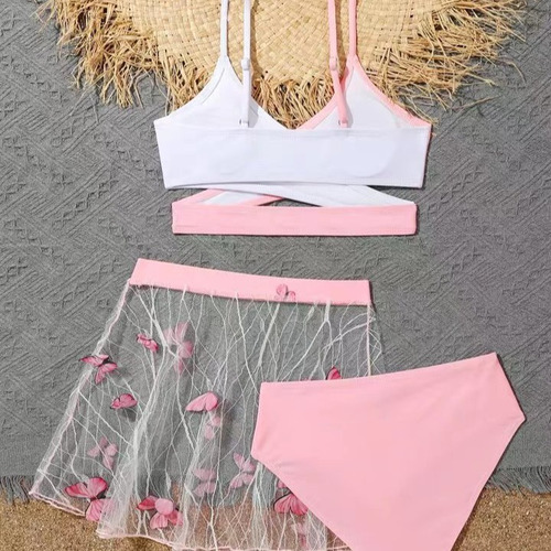 Bikini 3pcs Con Malla Y Falda Mariposa - Estilo Playa