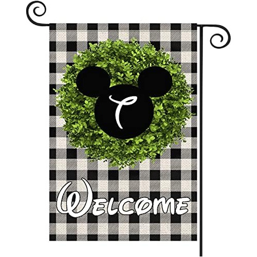 Buffalo Plaid Welcome Garden Flag Initial Letter T Smal...