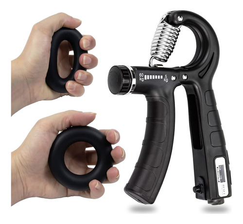 Kit Hand Grip Tensor 60 Kg Anillo Ejercitador Mano Terapia 