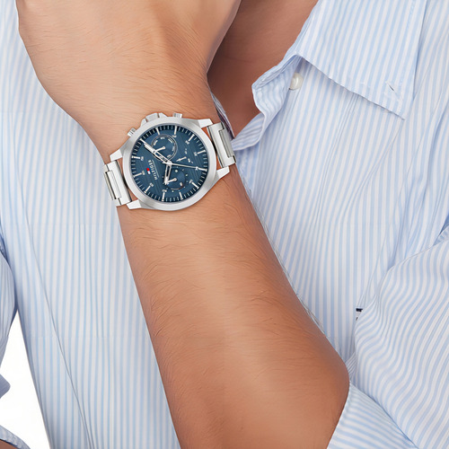 Reloj Tommy Hilfiger Th1710518 Hombre Acero Multifuncion Color De La Malla Plateado Color Del Bisel Plateado Color Del Fondo Celeste