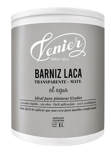 Laca Transparente Al Agua Barniz 1 Lt Pintura Tiza Venier Fs