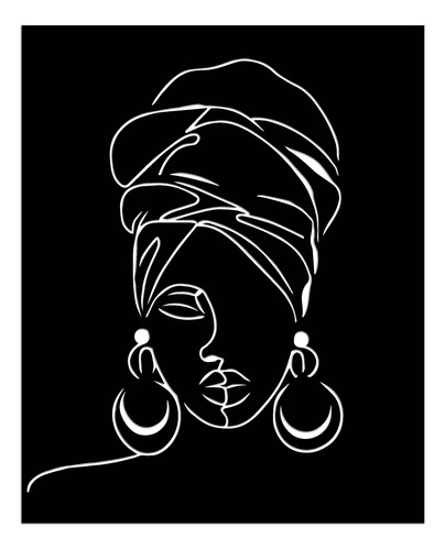 Cuadro Mujer Con Turbante -madera Calada-negro Deco-30x37cm