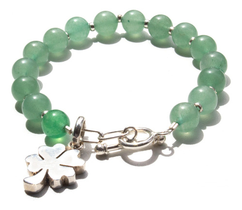 Pulsera Jade En Plata 1ley Con Dije Trebol