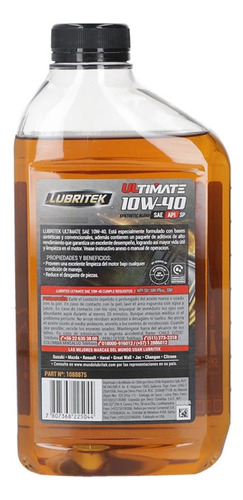 Aceite Motor 10w40 1lt Ultimate - Lubritek