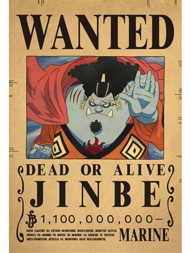 Anime Wanted Cuadro 29x19 Mdf One Piece Jinbei 1.100.000.000