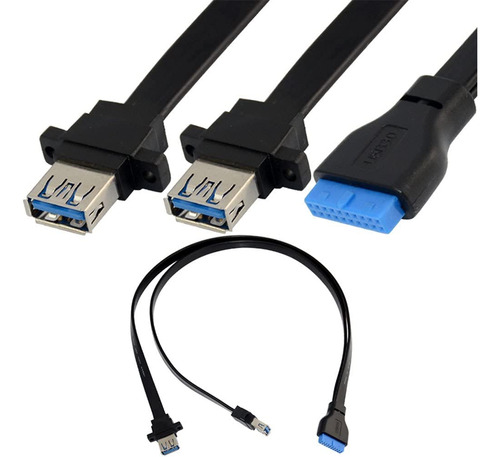 Toptekits Cable Plano De 2 Puertos Usb 3.0 A Hembra De Monta