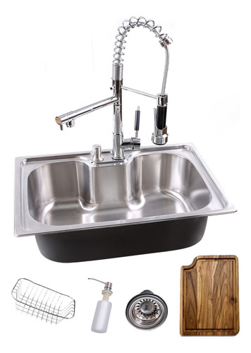 Kit Cuba Cozinha Gourmet Inox + Torneira Monocomando + Tábua Cor Prateado
