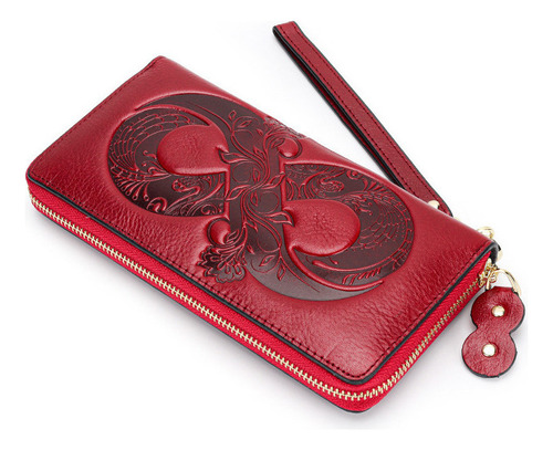 Cartera Larga For Mujer, Piel Encerada Al Aceite, Bolso De
