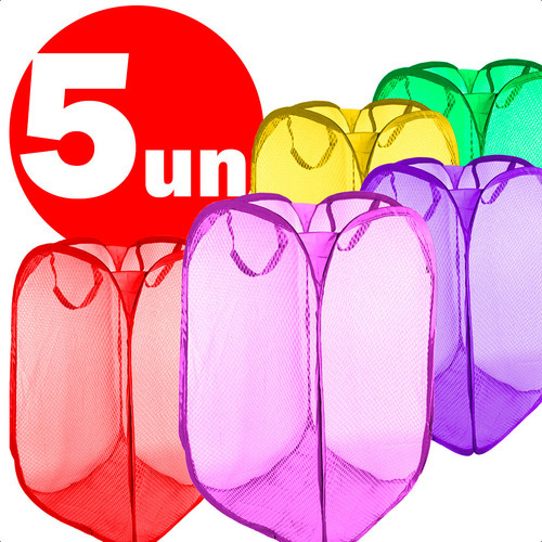 Cesto De Roupa Dobrável Infantil Casa Quarto Banheiro Organizador Kit Com 5
