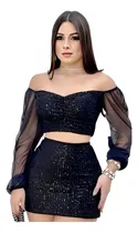 Comprar Conjunto Cropped Saia Short Feminino Paetê Moda Blogueirinha