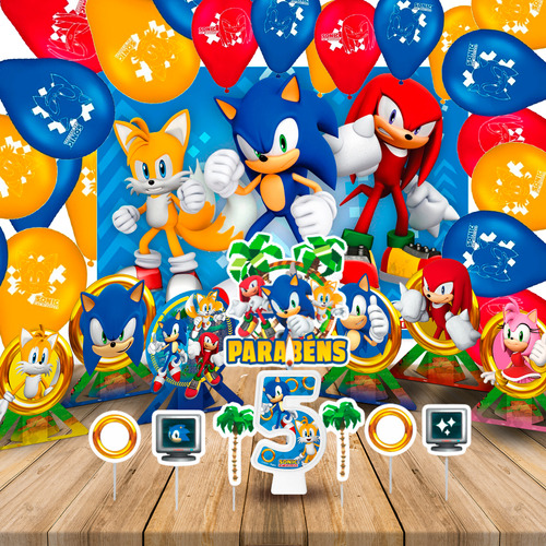 Kit Festa Sonic Decoração Topo Painel Vela Balão Display