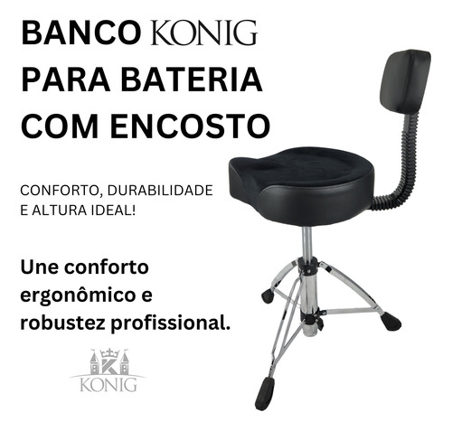 Banco Konig Para Bateria Com Encosto E Regulagem De Altura