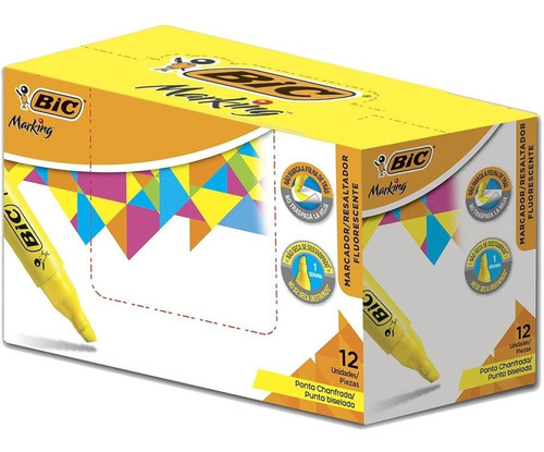 Pincel Marca Texto Chanfrado Amarelo Bic Caixa Com 12