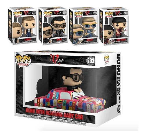 U2 Bono, Edge, Larry, Adam + Bono Con Carro 5 Pack Funko