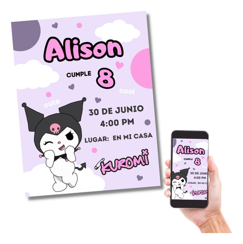 Invitación Digital Kuromi Fiesta Cumpleaños