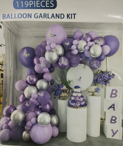 Kit De Globos Para Arcos Morado Con Mariposas Para Quinceaño