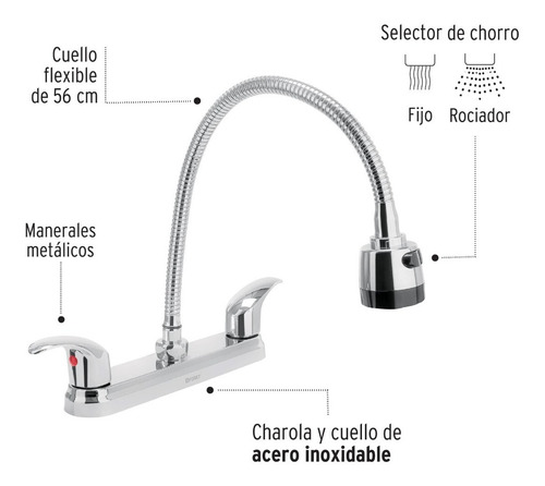 Imagen 2 de 2 de Mezcladora Fregadero Maneral Palanca C Flexible Foset 49820