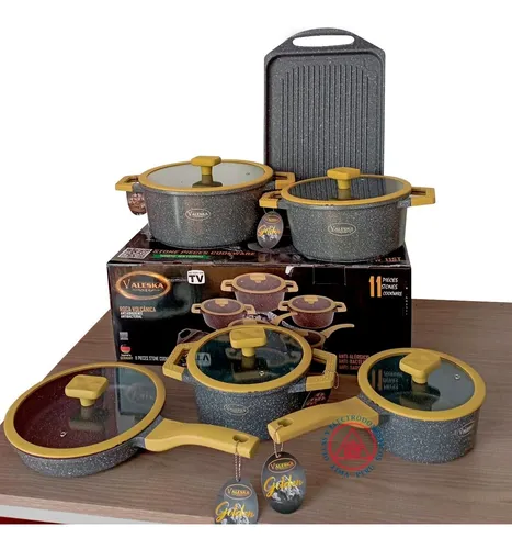comprar Juego De Ollas Roca Volcánica Mas Parrilla 11 Piezas Valeska