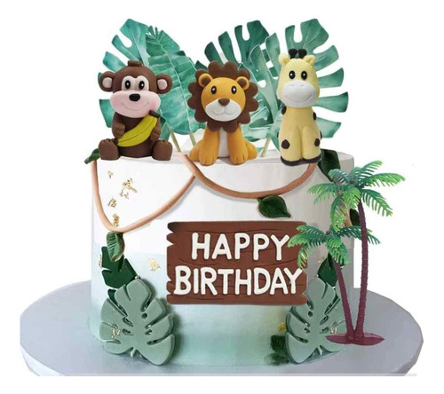 Cake Toppers Safari: León, Jirafa Y Mono En Porcelana Fría