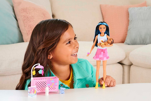 Muñeca Barbie Y Accesorios, Set De Juego Para Cuna Con Patró