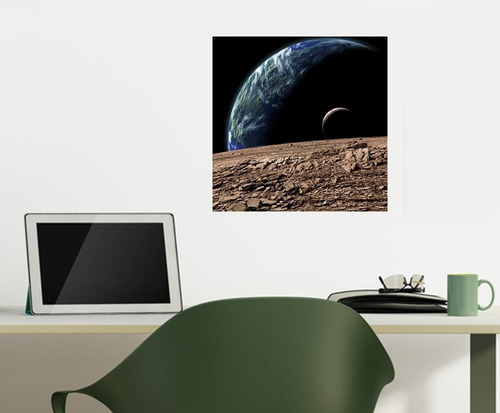 Vinilo Decorativo Planeta En El Espacio, La Luna En Orbita