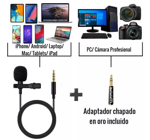 Micrófono Solapa Lavalier 3.5mts Para Celulares, Cámara Y Pc