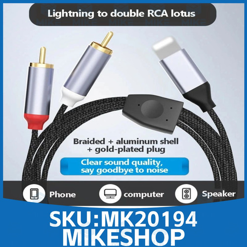 Cable Audio A 2 Rca Compatible Para Iphone 7 Hasta 14 Y Ipad