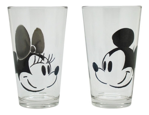 Set 2 Vasos De Vidrio Minnie Y Mickey Mouse Disney Original