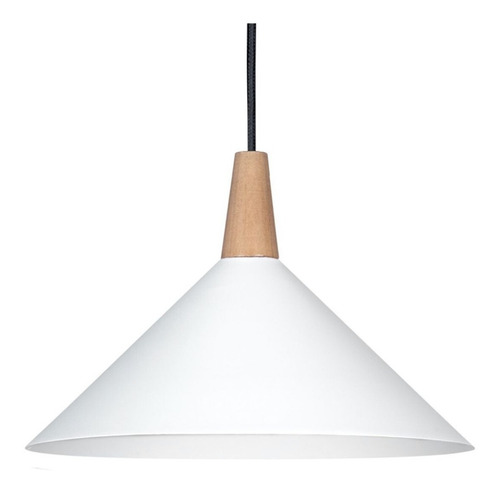 Lámpara Colgante D Techo Nórdico Madera Moderna E27 Apto Led Deco Línea Cónica Con Cable De Tela Estructura Negro