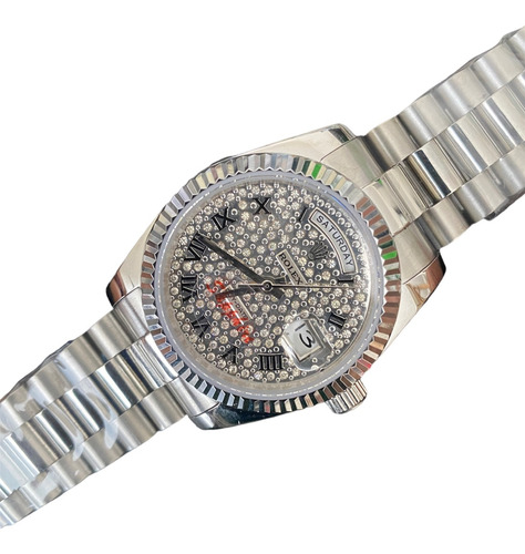 Reloj Rolex Day Date Automatico Zafiro 36mm Plata Circonias  (Reacondicionado)