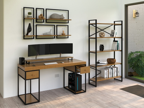 Escritorio Home Office De Madera 100% Y Metal 150 Cm Largo