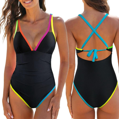 Bañador Una Pieza Para Mujer Traje Baño Con Bloques Color