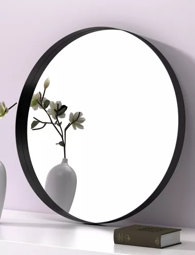 Espejo redondo negro para pared, espejo redondo de baño de 30 pulgadas,  espejo circular grande con marco de metal negro mate, espejo de tocador,  para
