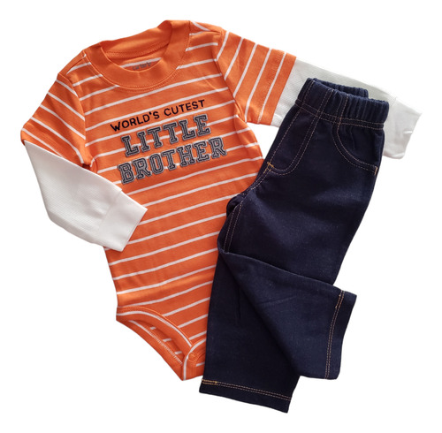 Conjunto Bebe Carters Body Manga Larga Pantalón Simil Jean 