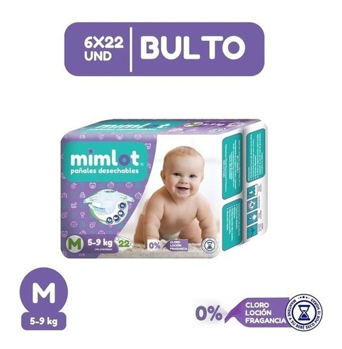 Pañales De Bebe Mimlot Talla M 22und Bulto - 6 Paq