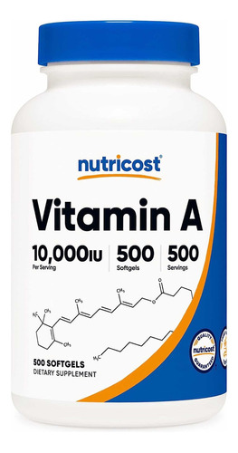 Original Nutricost Vitamina A 10000 Ui, 500 Cap Gel, 500 Ser