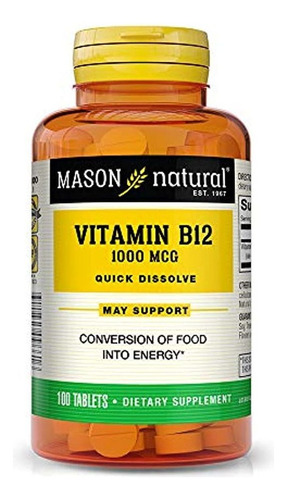 Mason Natural Vitamina B-12 1000mcg Tabletas Sublinguales -