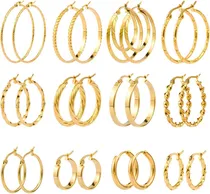Comprar Jinxiuge Juego De 12 Pares De Aretes De Aro De Oro, Aretes D