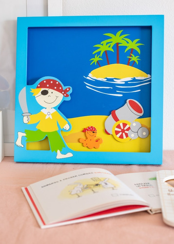 Cuadro Infantil Madera Pirata Con Timon 30x30cm