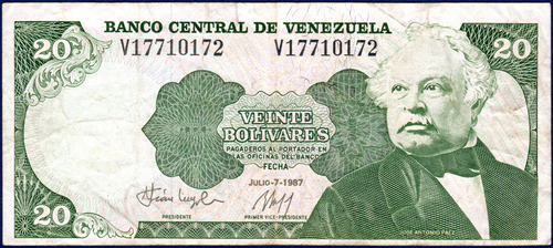 Billete De 20 Bolívares V8 Julio 7 1987 José Antonio Páez