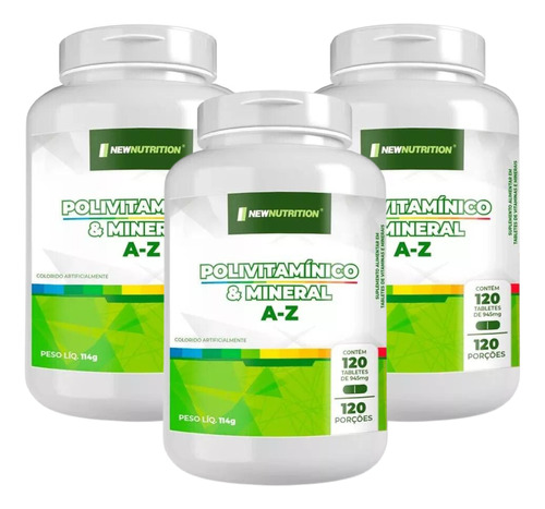 3x Multivitamínico De A-z 120 Tabletes New Nutrition Sabor Sem Sabor