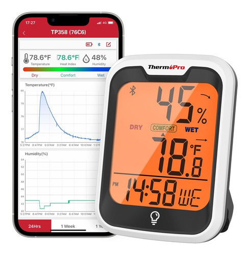 Termômetro Higrômetro Digital Thermopro Tp358 Bluetooth App